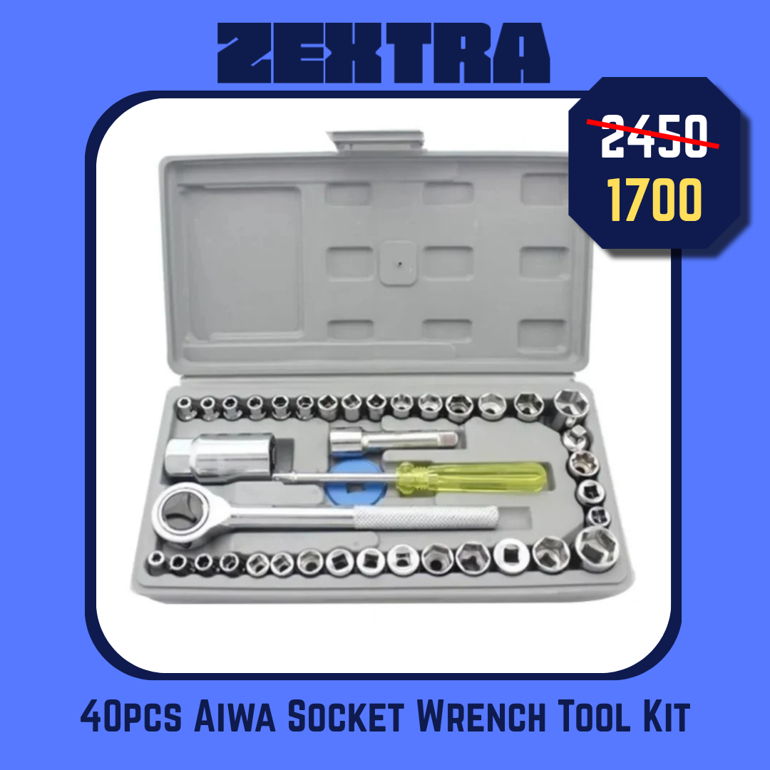 40pcs Aiwa Socket Wrench Tool Kit | Durable Stainless Steel Multi-Purpose Repair Set