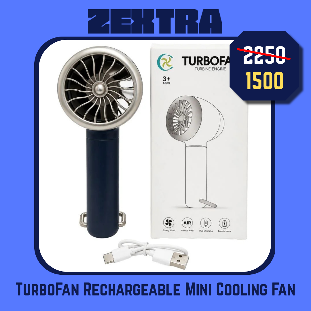 TurboFan Rechargeable Mini Cooling Fan | Portable Handheld USB Turbo Fan with 3 Speed Modes | Random color