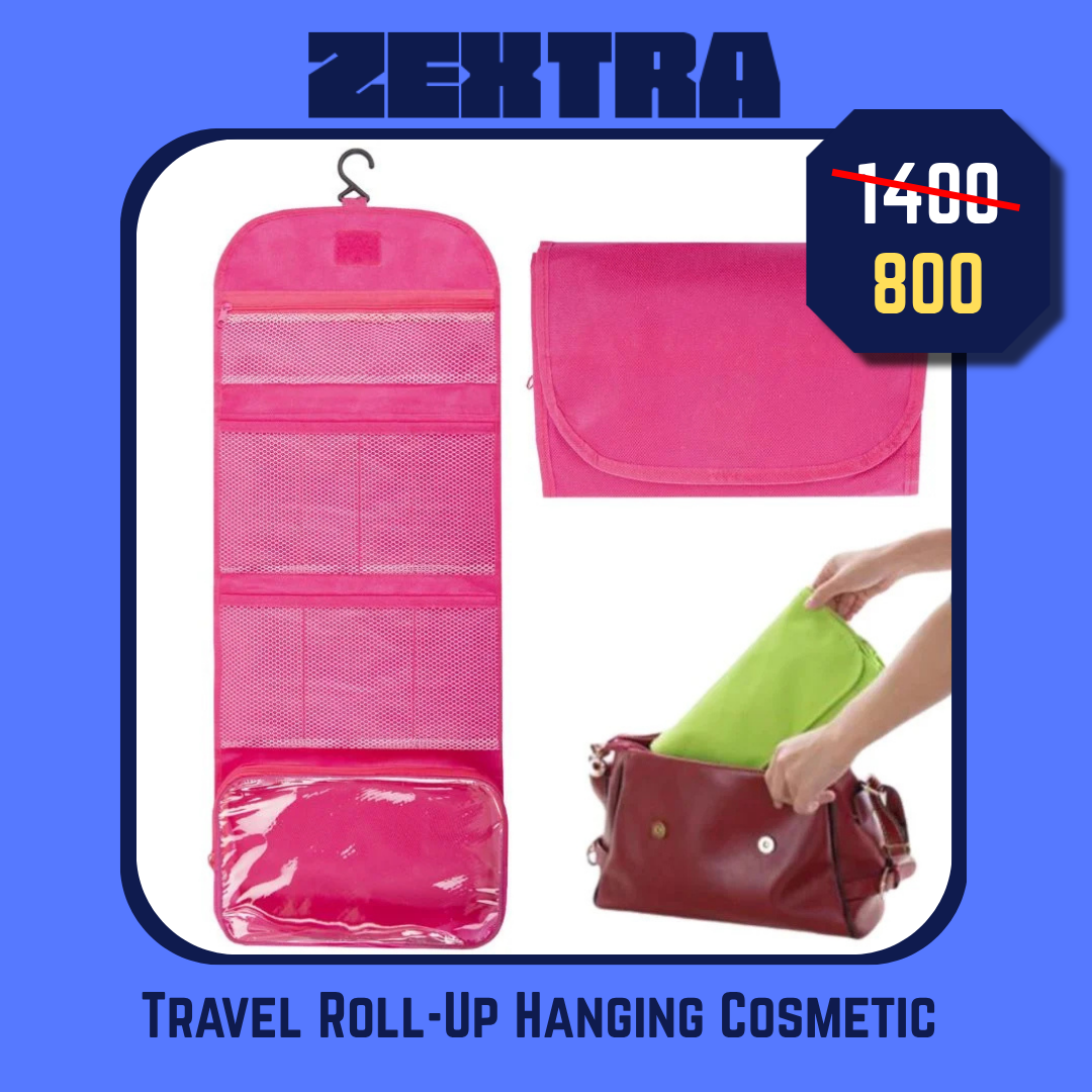Travel Roll-Up Hanging Cosmetic & Toiletry Organizer Bag  | Multi-Compartment Storage | Hook for Hanging | Random Colors