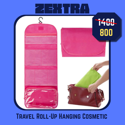 Travel Roll-Up Hanging Cosmetic & Toiletry Organizer Bag  | Multi-Compartment Storage | Hook for Hanging | Random Colors